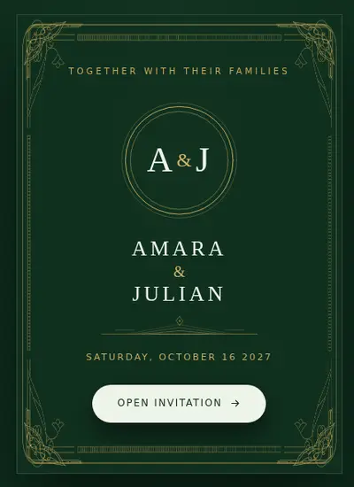Baroque II · Dark Green invitation design