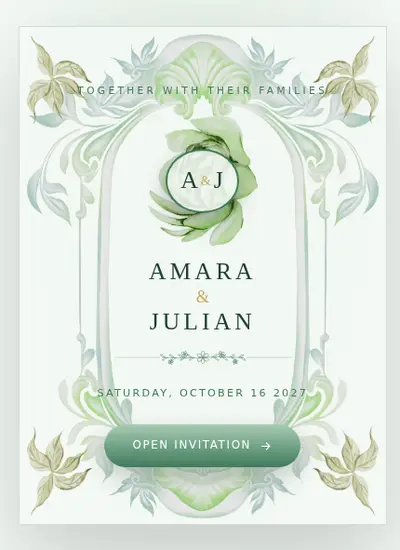 Porcelain II · Green invitation design