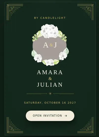 Velvet Vows · Green invitation